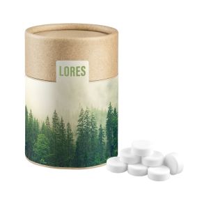 80 g Bio Pfefferminz Drops in Kraftpapierdose Midi mit Werbebanderole