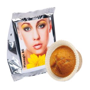 60 g Orangen-Muffin in Silberfolie mit Etikett und Logodruck