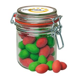 250 g bunter Mandel-Mix im Bonbonglas mit Werbe-Etikett