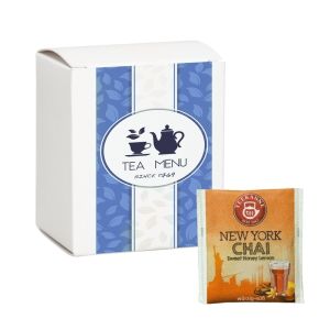 Beuteltee New York Chai in Faltschachtel mit Werbedruck