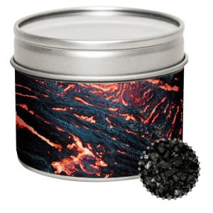 110 g Black Lava Salz in Sichtfensterdose mit Werbeetikett
