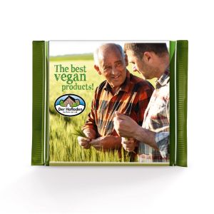 100 g Ritter SPORT Tafel vegan mit einer Werbebanderole