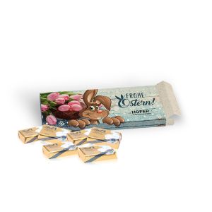 Lindt Schokotäfelchen in Präsentbox (Graspapier) mit Werbebedruckung