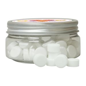60 g zuckerfreie Pfefferminz Drops in Sweet Dose mit Werbe-Flügeletikett