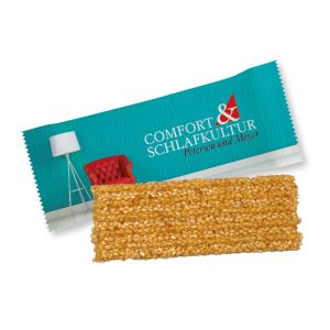 15 g Bio Power Sesam-Müsliriegel im Flowpack mit Werbedruck