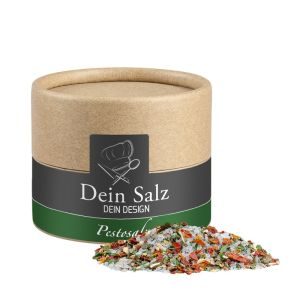 40 g Italienisches Pestosalz in Kraftpapierdose Mini mit Werbeetikett