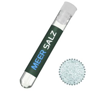 12 g Meersalz im kunststoff Reagenzglas mit Werbeetikett