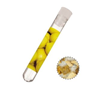 8 g Zitronen-Salz im Reagenzglas mit Werbeetikett