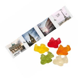 4er HARIBO Mini-Flugzeuge Fruchtgummi Kettenbeutel mit Werbebedruckung