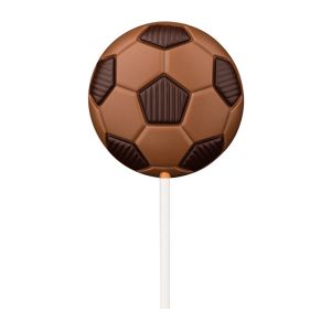 Fußball-Lolly in braun mit Werbeanhänger