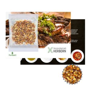 10 g Express bio Gewürzmischung Feuer und Flamme auf Werbekarte mit Logodruck