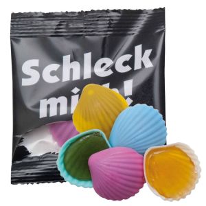 10,5 g Schleckmuschel im Flowpack mit Logodruck