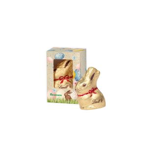10 g Lindt Goldhase in Werbekartonage (Graspapier) mit Logodruck