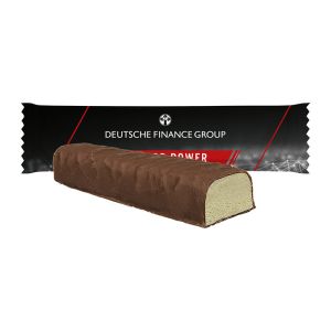 50 g Vanille Protein-Riegel im Flowpack mit Werbedruck