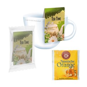 Beuteltee Spanische Orange mit Werbereiter und Bedruckung