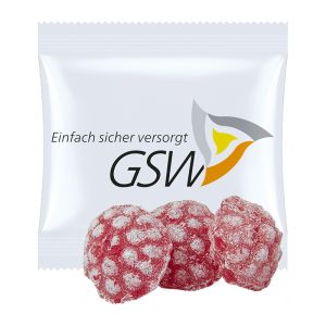 7 g Himbeer Bonbons im Werbetütchen mit Werbedruck