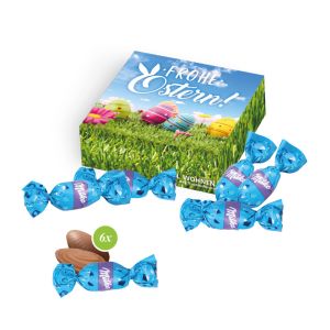 Milka feine Alpenmilch-Eier Präsent in einer Werbekartonage
