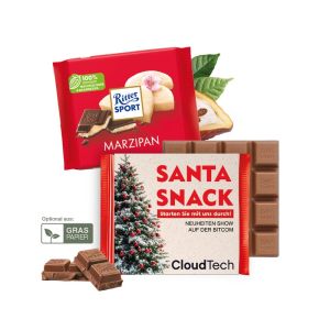 100 g Ritter SPORT Tafel mit einer Werbebanderole mit Logodruck