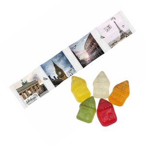 4er HARIBO Mini-Häuser Fruchtgummi Kettenbeutel mit Werbebedruckung