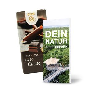 40 g GEPA Fair Plus BIO-Schokolade im Werbeschuber mit Logodruck