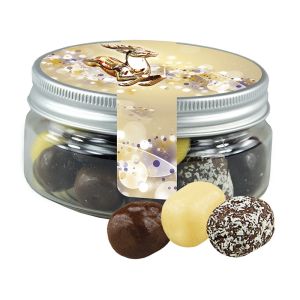70 g Schoko Kokoswürfel-Mix in Sweet Dose mit Werbe-Flügeletikett