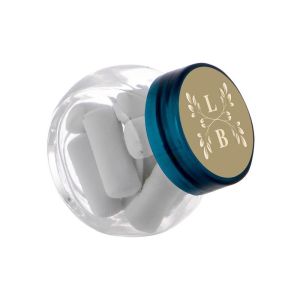 50 ml Schräghalsglas befüllt mit süßer Schulkreide und mit Werbeetikett
