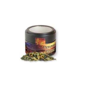 19 g Matetee Orange in schwarzer Mini Metalldose mit Sichtfenster und Werbebanderole