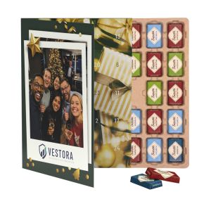 Premium Tisch-Adventskalender Flip Cover Hochformat mit Sarotti Schokoladentäfelchen und Papier-Inlay