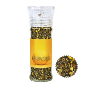 50 g Zitronen-Pfeffer in Gewürzmühle mit Werbeetikett