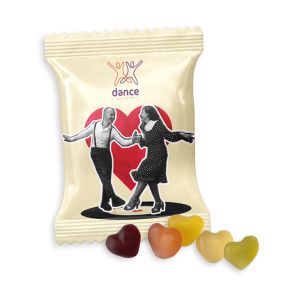 10 g Mini Saft-Herzen im Werbetütchen mit Logodruck