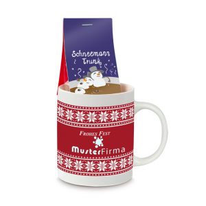 Schneemann Trunk mit Werbereiter und bedruckbarem Becher