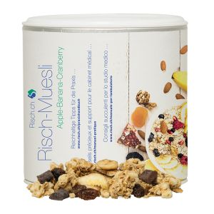 80 g Knusper Banane-Schoko Müsli in Pappdose mit Werbedruck und Einleger