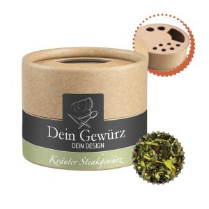 25 g Kräuter-Steak Gewürzmischung im Kraftpapierstreuer Mini mit Werbeetikett