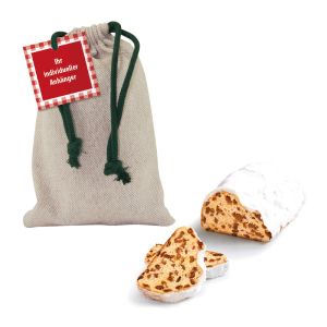 Christstollen im Baumwollsäckchen mit Werbeanhänger