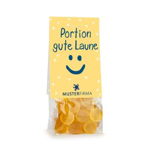 40 g gelbe Fruchtgummi Smilies im Naschbeutel mit Werbereiter