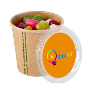 80 g Jelly Beans in Bio-Becher mit Deckel und Werbeetikett