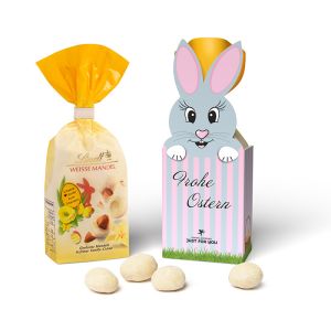 Lindt Weisse Mandeln in Osterhasen-Werbekartonage mit Werbedruck