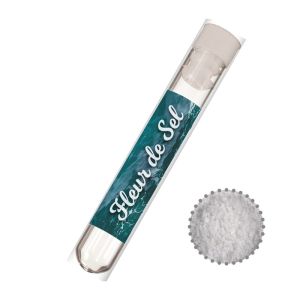 6 g Fleur de Sel im Reagenzglas mit Werbeetikett