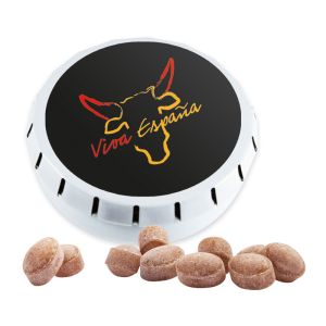 Springdeckeldose mit 12 Kräuter Bonbons und mit Logodruck