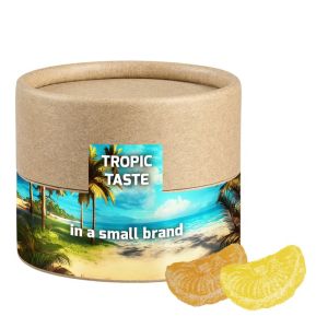 45 g Zitrone und Orange Bonbons in biologisch abbaubarer Pappdose mit Werbeetikett