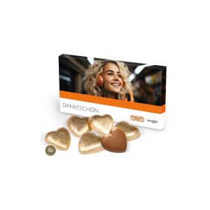 Lindt Schoko-Herzen lose in Präsentbox mit Werbedruck