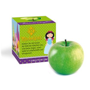 Premium Apfel in der Werbe-Box mit Herzstanzung und mit Werbebedruckung