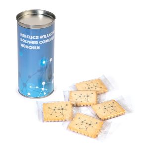 12 x 4-farbig bedruckte Butterkekse in Runddose