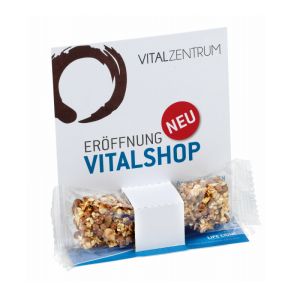 25 g Vollkorn-Müsliriegel auf Displaykarte mit Logodruck