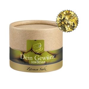 50 g Zitronen-Salz in Eco Pappdose Mini mit Werbebanderole