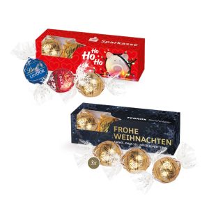 3er Lindt Lindor Präsent in Werbekartonage mit Logodruck