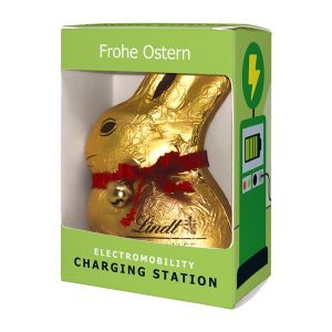 Lindt Osterhase in Werbekartonage mit Werbedruck