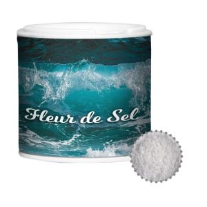 35 g Fleur de Sel in Gewürzpappstreuer mit Werbebanderole