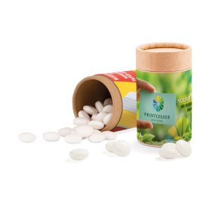 Midi Papierdose zuckerfreie mentos GUM mit Papieretikett und Logodruck