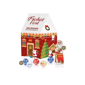 Individuelles Weihnachtshaus Lindt Minis mit Werbedruck